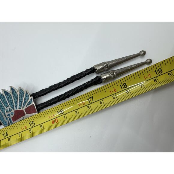 Vintage Bolo Native American Neck Tie Native American Indian Head Inlays - Picture 7 of 7